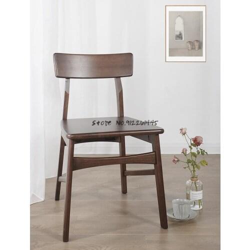 Romo imported solid wood dining chair household walnut color Nordic dining table and chair modern minimalist stool with backrest
