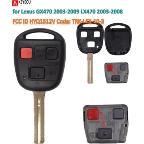 Keyecu Remote Car Key for Lexus GX470 2003-2009 LX470 2003-2008 3 Button 4D68 Chip 314.4MHz FCC ID HYQ1512V Code: TRK-LEX-10-3