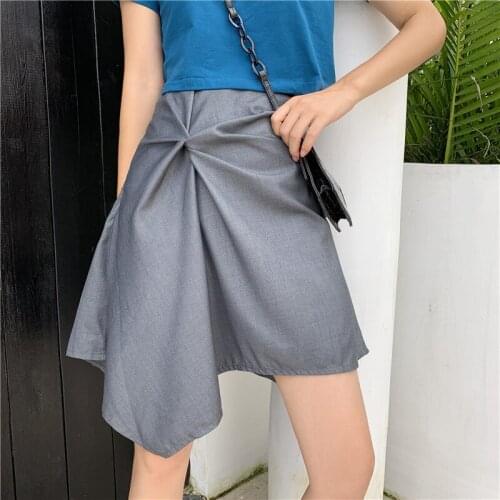 Korean Asymmetrical Skirt Women Solid Summer Casual High Waist Skirt Preppy Style Irregular A-Line Mini Chic Fashion Skirts