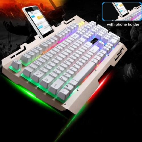 Metal Gaming Keyboard Wired with Phone Holder Full Size 104 Keys For Gamer Laptop PC Computer Mechanical Feeling Bracket Office