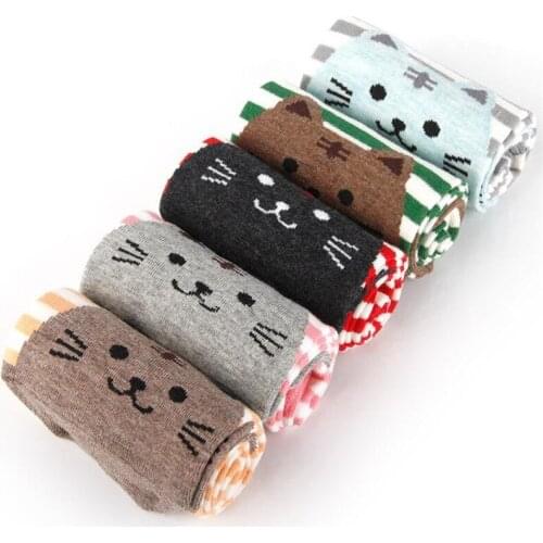 High quality womens cute cartoon socks cheap striped animal sock female and woman funny cotton thermal socks