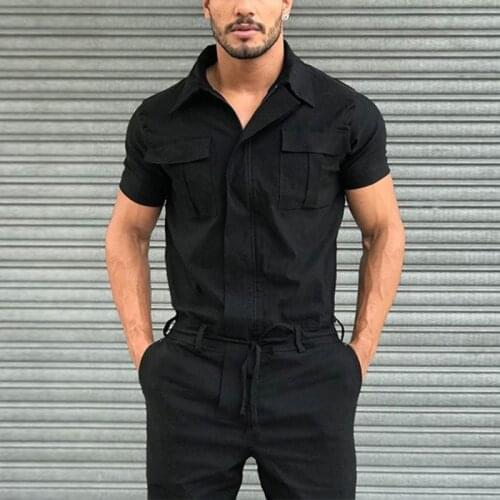 Mens Overalls Sets Mens Summer Short-sleeved Trousers Jumpsuits Men One-piece Pants Mens Tracksuit Sweatshirt Male Clothes