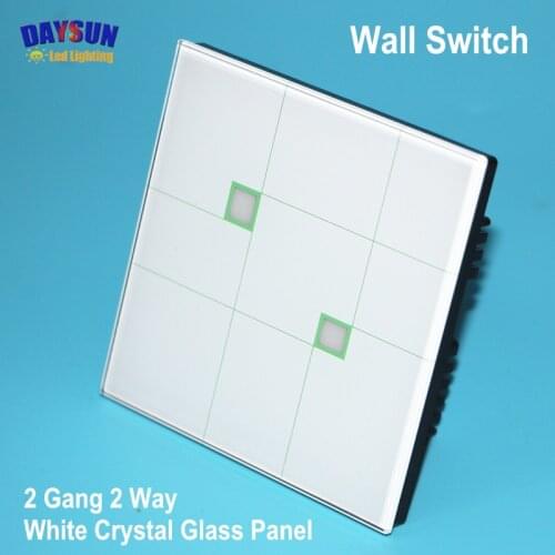 2017 New White Crystal Glass Wall Switch 2Gang 2Way Light ON/OFF Control 86MM Wall Mounted Panel Switch Hotel Luxury Home Decor