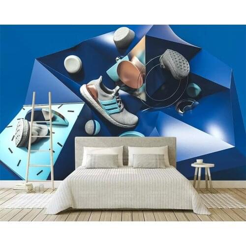 Beibehang Custom wallpaper mural personality movement modern minimalist 3d stereo blue geometric figure TV background wall