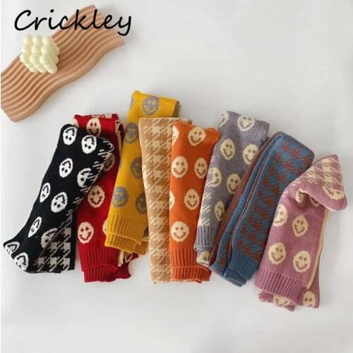 Autumn Winter Smiling Face Kids Scarf Soft Plaid Pattern Toddler Boys Girls Scarves Knitted Warm Children Scarf 8 colors