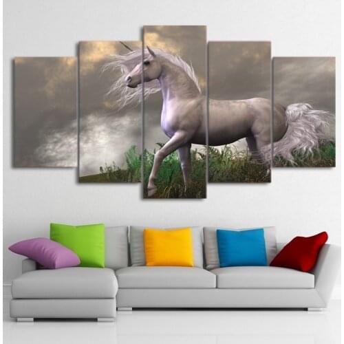 Canvas Poster Modern Home Decor 5 Pieces Unicorn Pint Painting Animal Wall Art View Modular Picture Bedroom Background Artwork