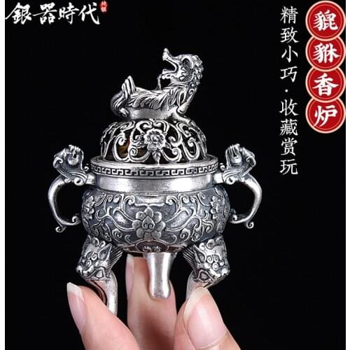Ag999 Sterling Silver Incense Burners Porcelain Censer Buddhism Incense Holder Home Tea House