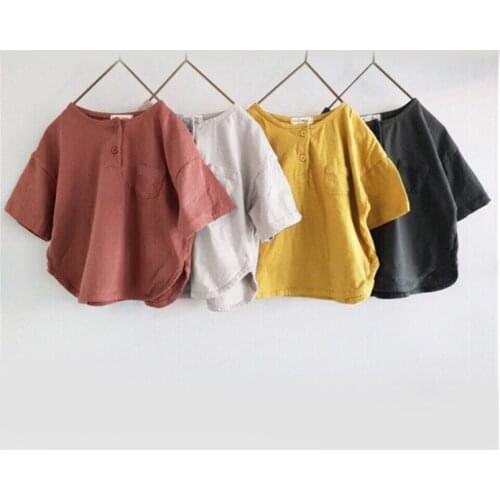 Casual Boys Shirt Summer Front Pocket Design Short Sleeve Girls Shirt Toddler Tops Children Pullovers Outwear Girls Jackets