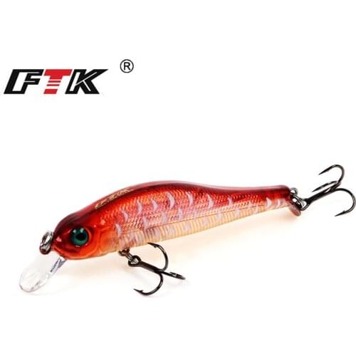 FTK 1pc Fishing Lure Laser Hard Artificial Bait 80mm 6g Sinking Minnow Fishing Bass Wobblers Pike Crank bait With Treble Hooks