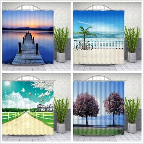 Nature Forest Shower Curtain Green Plants Waterproof Bathroom Screen Trees Scenery Curtains Polyester cloth Bath Home Curtains
