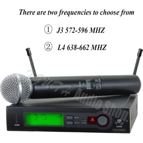 Professional UHF Wireless Microphone System Cordless Dynamic Cardioid Handheld Karaoke Audio Mic Transmitter SLX SLX24 SM58 58
