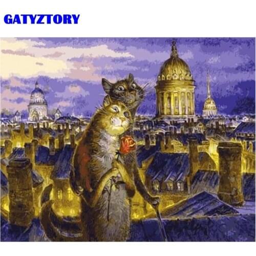 GATYZTORY Frame Couple Cat Love Animal DIY Digital Painting by Numbers Kits Acrylic Canvas Painting Handmade Gift Wall Art
