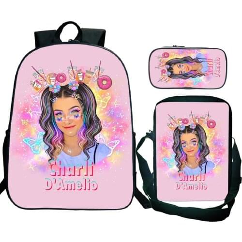 Charli Damelio Backpack 3 Pcs/set with Pen Bag Shoulder Bags 16inch Students School Bags Boys Girls Kids Teens Bagpacks Mochilas