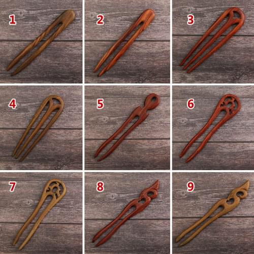 Sandalwood Hairpins U-Shaped Ethnic Style Hanfu Ancient Step Shake Hairpin Charm Hair Jewelry Hand-Carved Headwear MA