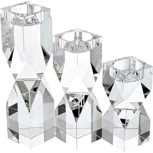3Pcs Sparkling Crystal Candle Holders 12/16/20cm Tealight Stand Home Decor