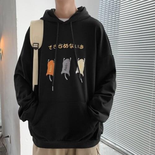 Men Hoodies Cartoon Printed Japanese 2021 Autumn New Mens Hooded Sweatshirts Man Streetwear Casual Pullovers