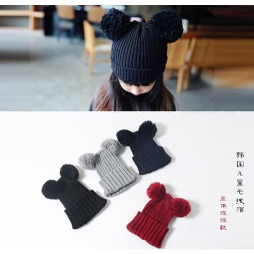 0-10years Knitted Children Pompom Hat Baby Girls Baby Boys Autumn Winter Warm Hat Velvet Lining Beanies KF432