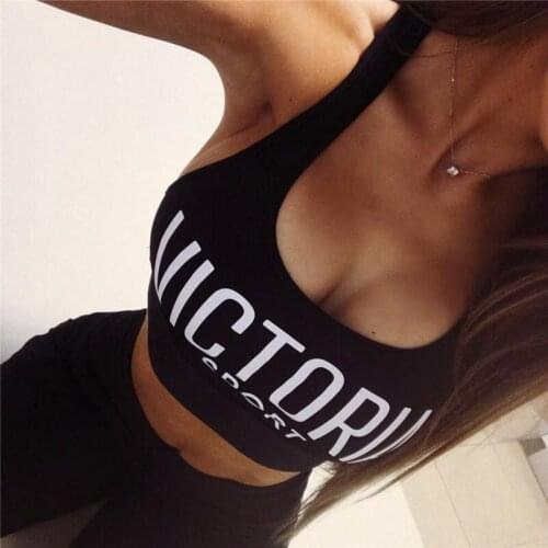 Women Sleeveless Letter Print Black/White Slim Fit Skinny Crop Tops Fitness Gym Yoga Jogging Cycling Casual Sexy Sports Bras