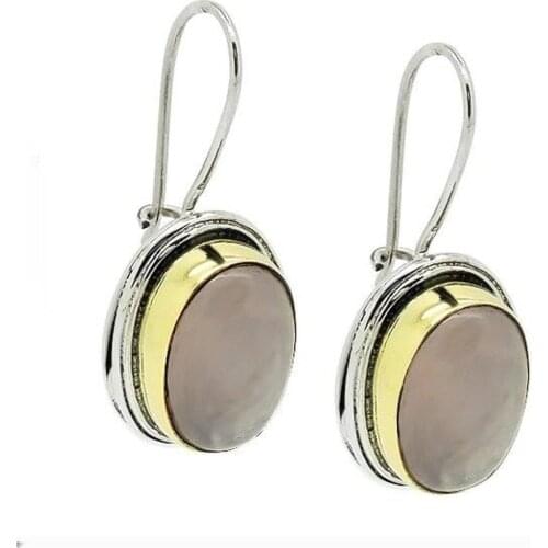 Silver Pink Quartz Stone Women Earrings