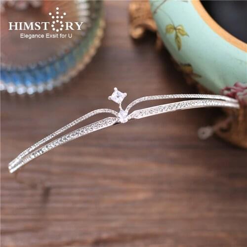 Himstory Simple French Designs Princess Tiaras Bridal Wedding Crowns Women Crystal Cubic Zironia Hair Accessories Jewelry