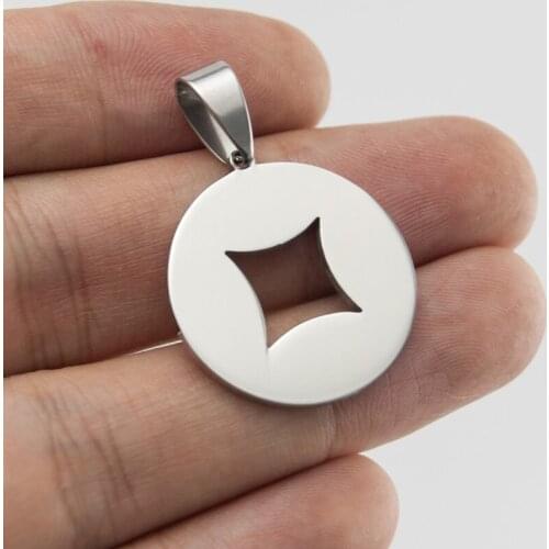 10pcs stainless steel coin pendant Chinese coins cash Tags Pendants for men women mirror polished diy Necklace Pendants