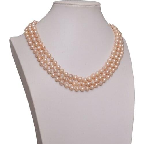 Hot free Shipping new Fashion Style diy 3 Rows 7-8mm Pink Akoya Pearl Necklace Bracelet MY4546