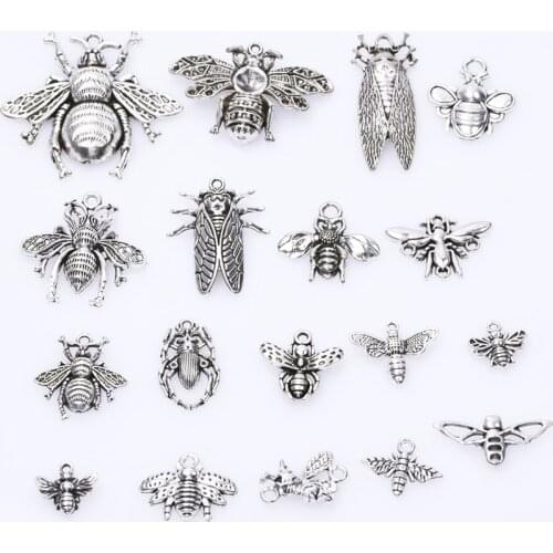 18pcs/Lot Insect Series Alloy Charm Cricket Bee Animal Pendant Charms For Jewelry Making Supplies Punk Accessories DIY Necklace