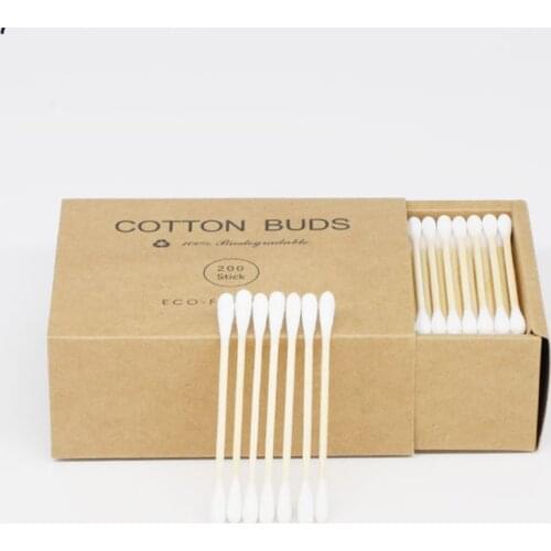 200Pcs/Box Double Tipped Bamboo Cotton Swabs Buds Biodegradable Wooden Makeup Sticks Applicator Nose Ear Cleaning Tools G99E