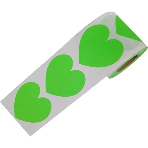 2019 New Trend 250 PCs 2 Inch Stationery Love Heart Stickers Adhesive Labels for Gift Decoration Fluorescent Green Sticker