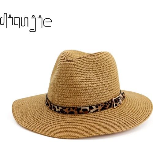 2021 Fashion Trend Women Straw Ladies Felt Fedora Hat Leopard Print Wide Brim Straw Panama Casual Formal Party Winter sun hats