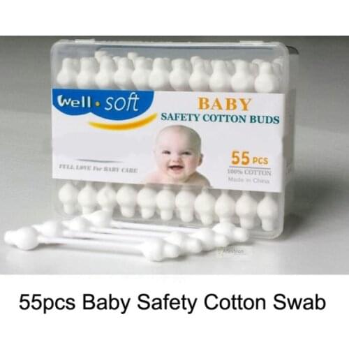55pcs Safety Baby Cotton Swab Gourd shape clean baby ears Sticks Health Medical Buds Tip swabs box plastic cotonete
