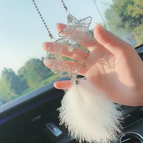 Star Moon feather auto pendants Silver feather car pendant bedroom dormitory decoration creative gift car accessories for girls