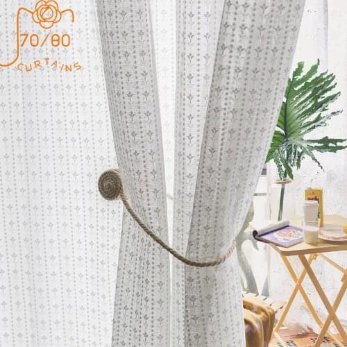 Korean Embroidery White Lace Curtains for Balcony Bedroom Living Room Partition Curtain White Gauze American Wave Edge