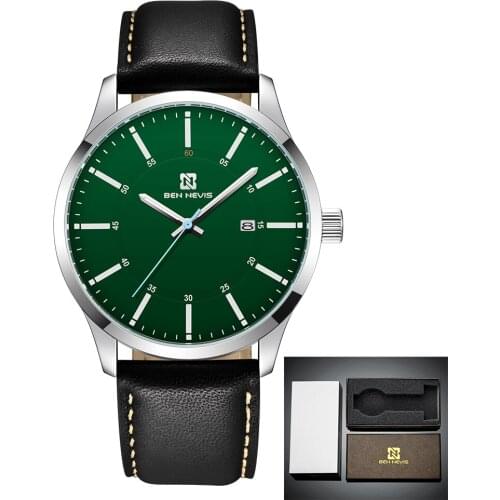 Luxury Top Brand Sport Watch Men Waterproof Quartz Black Leather Green Dial Wrist Watch Mens Clock Male relojes hombre hodinky