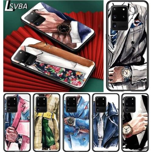 Suit shirt tie fashion for Samsung S20 FE Ultra Plus A91 A81 A71 A51 A41 A31 A21 A11 A72 A52 A12 Soft Black Phone Case