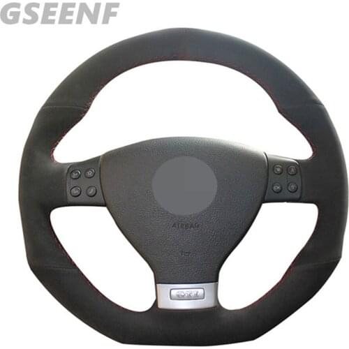 Car Steering Wheel Cover For Volkswagen Golf 5 Mk5 GTI VW Golf 5 R32 Passat R GT 2005 Black Hand-stitched Soft Suede