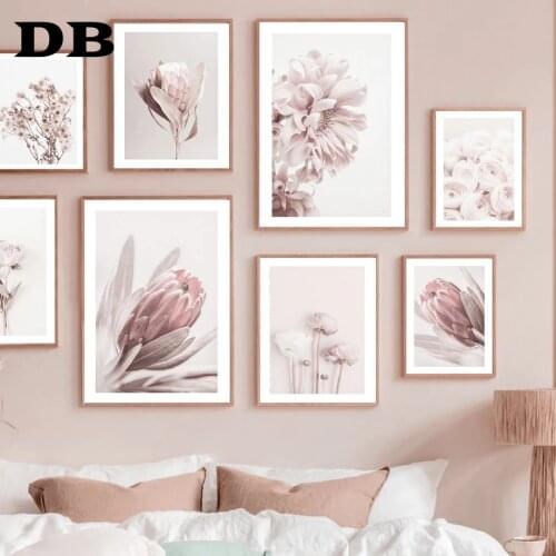 Blooming Flower Rose Floral Protea Peony Pastel Nordic Poster Wall Art Print Canvas Painting Decoration Pictures For Living Room