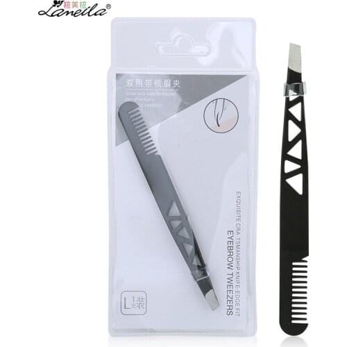 Double Usage Eyebrow Tweezers with Comb Bulk Wholesale Sharp Slant Depilatory Eyelash Clip Portable Precision Cosmetics Tool Set