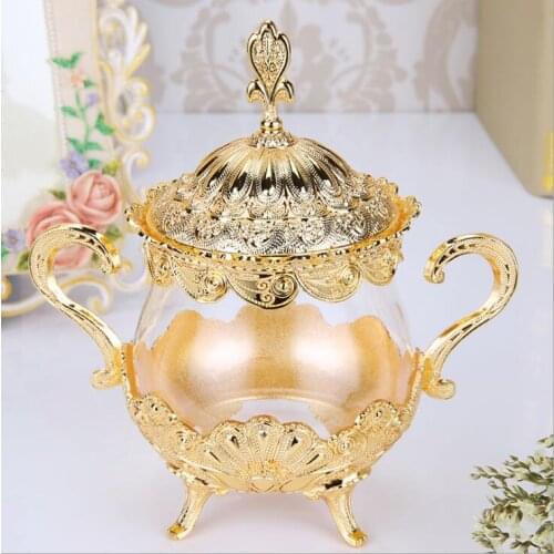 European gold/silver plated glass jars and lids glass container sugar bowl tea coffee sugar storage jars SNG001