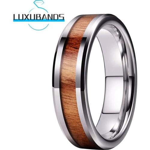 Tungsten Carbide Rings For Men Women 6MM Beveled Vietnam Acrylic Tree Wood Inlay Wedding Bands Polished Finished Comfort Fit