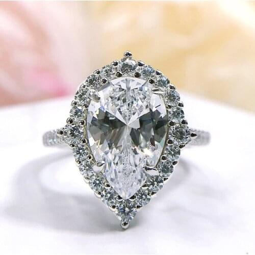 A Butterfly 100% 925 Sterling Silver Ring 3CT Pear Cut SONA Simulation Diamond Wedding Ring High Jewelry
