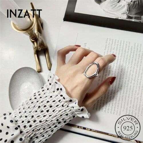 INZATT Pure 925 Sterling Silver Minimalist Hollow Round Openwork Ring For Women Party Fashion Jewelry Accessories