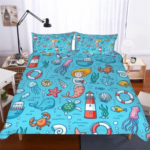 Bedding Set 3D Printed Duvet Cover Bed Set Mermaid Cartoon Home Textiles for Adults Lifelike Bedclothes with Pillowcase #ET01