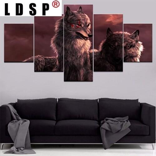 LDSP Wall Canvas Art Paintings Frame 5 Piece Pack Of Wolves Posters Modular Pictures Home Modern Living Room Decoration Prints