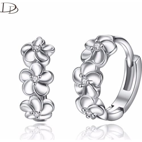 DODO Cute Three Plum Blossom Hoop Earrings For Women AAA Zirconia Ear Jewellery Silver Color Flowers Brincos Femme Kpop Gift E20