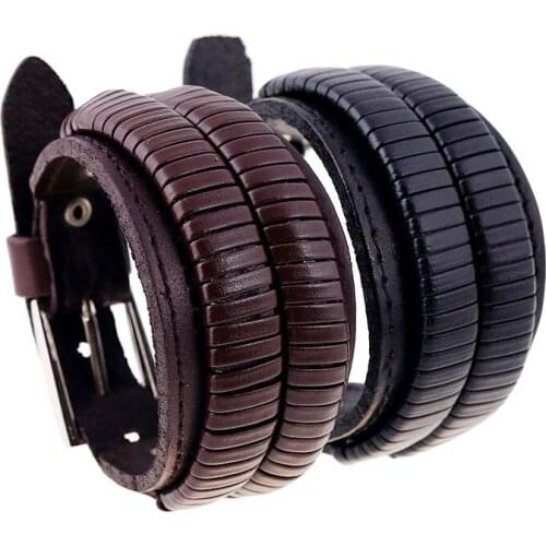Fashion Vintage Punk Black Wristbands Weave Braid Wide Genuine Leather Charm Cuff Bracelet Buckle Belt Retro Bangle Wrap Jewelry