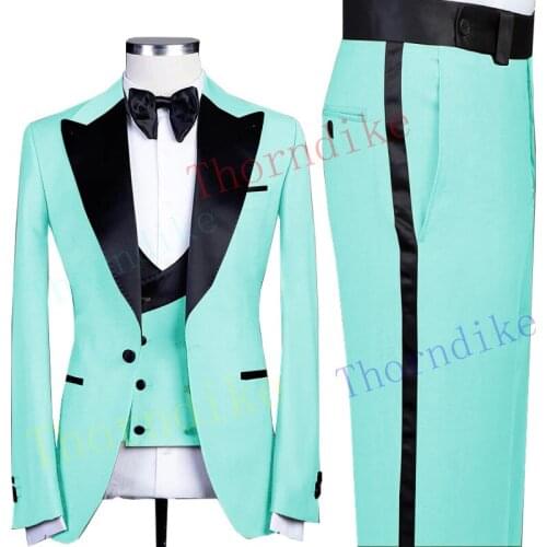 Thorndike Mint Green Groomsmen Wedding Tuxedos Best Men Groom Suits Plus Size Prom Party Blazer Jacket (Jacket+Pants+Vest T1311