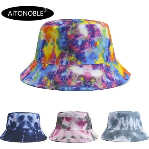 Aitonoble 2021 New Fashion Tie Dye Women Girls Bucket Hat Beach Sun Hat Outdoor Sports Travel Beach Caps Fishermen Hats
