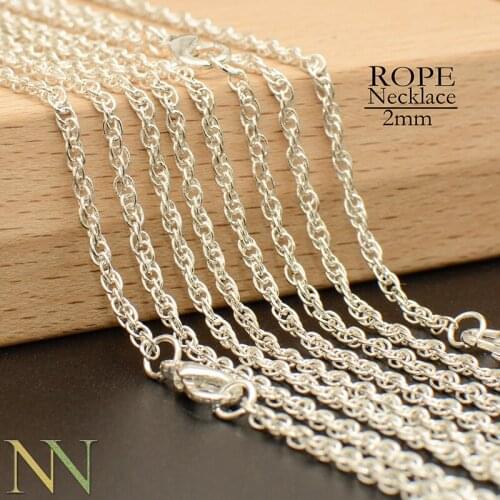 50 pcs - Rope Chain Necklace, 18 and 24 Inches Silver Plated Rope Necklace, 2mm Rope Chain for Men Women - Gold/Bronze/Copper