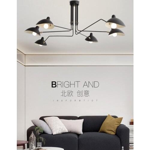 Simple Design Living Room LED Ceiling Chandelier Nordic Black Long Arm Chandelier Modern Kitchen Bar Loft Office Decorative Lamp